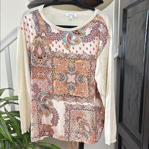 Johnny Was Cream and Multicolor Boho Blouse